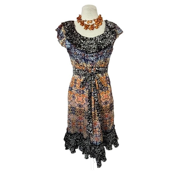 KENSIE Tie Front Ruffle Animal and Floral dress Size M - Picture 1 of 8